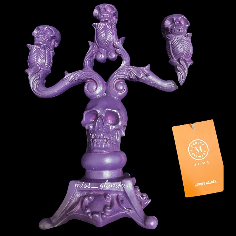 Martha Stewart Halloween Purple Skull Candle Holder NWT